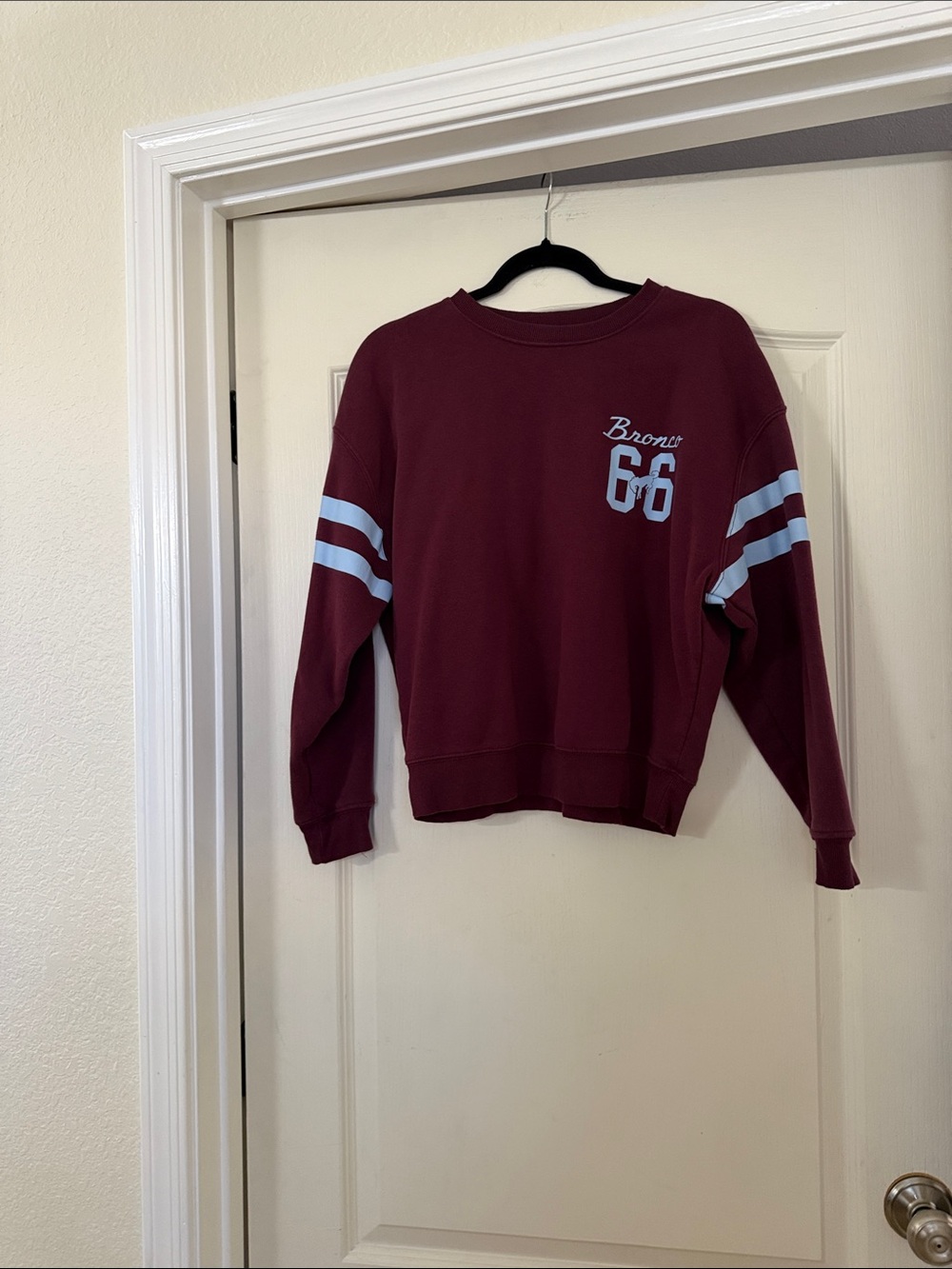 Ford Burgundy Crewneck with Light Blue Sleeve Stripes